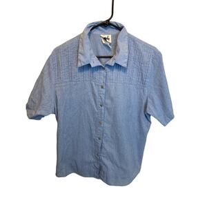 Vintage 90's Tapestry Brand Short Sleeve Button Up Blue Lightweight Blouse Large